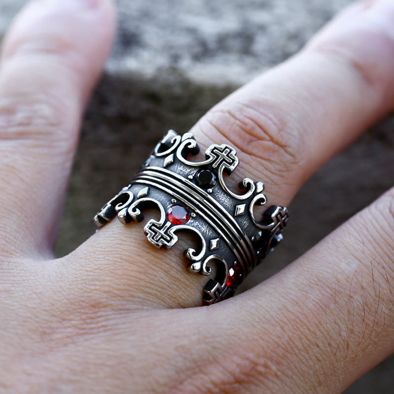 WorldNorse Gothic Crown Pattern Cross Abstract Ring