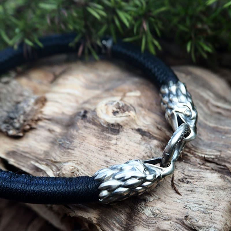 WorldNorse 925 Sterling Silver Viking Animals Leather Bracelet