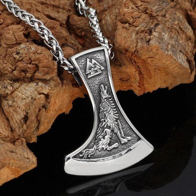 WorldNorse Viking Axe With Wolf And Raven Necklace