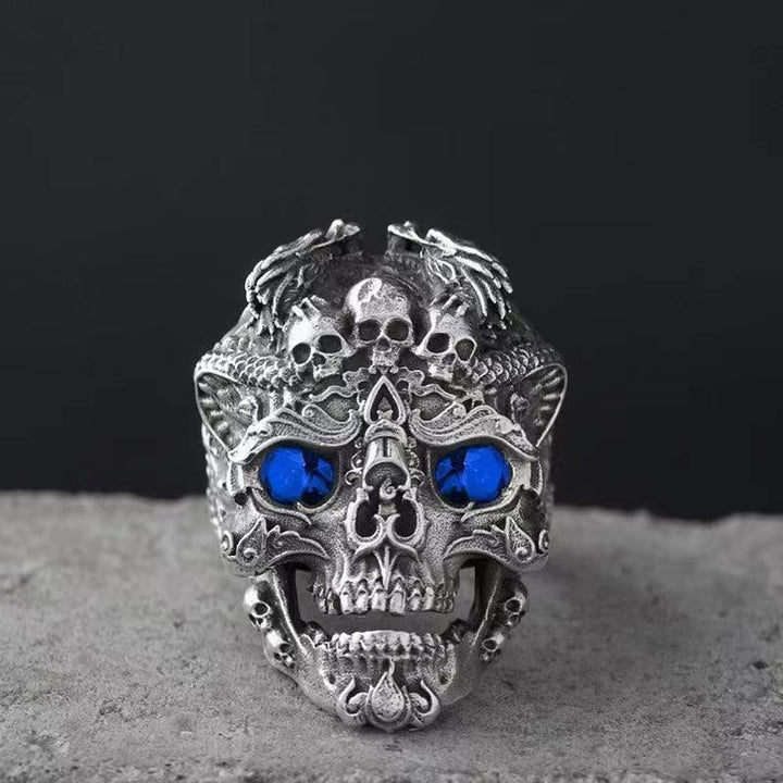 WorldNorse Red Blue Green Eyes Skull Ring