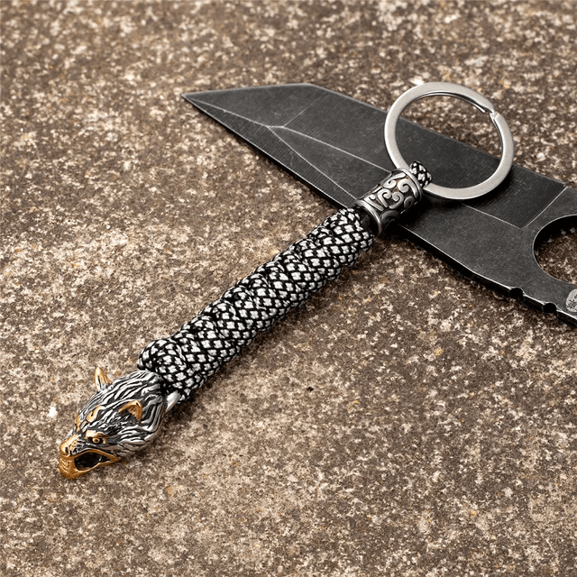 WorldNorse Stainless Steel Wolf Head Paracord Keychain