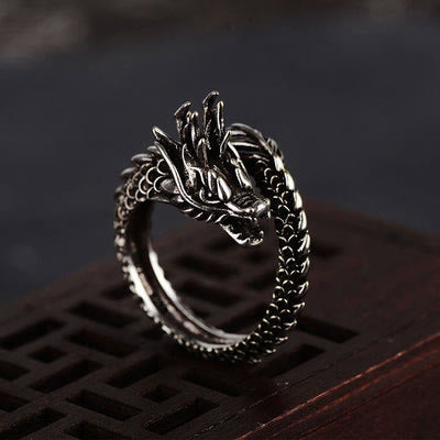 WorldNorse Darkened Steel and Silver Dragon Ring