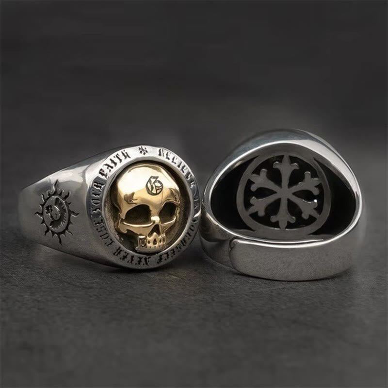 WorldNorse Men Retro Viking Skull Ring