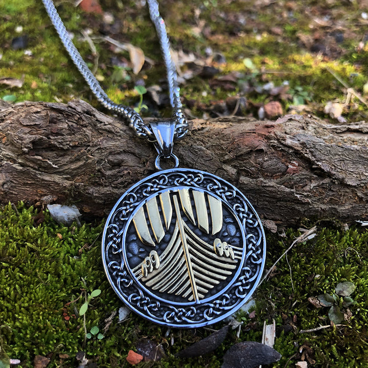 WorldNorse Viking Warship Celtic Knot Necklace