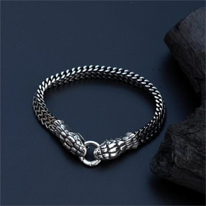 WorldNorse Double Snake Head Steel Bracelet