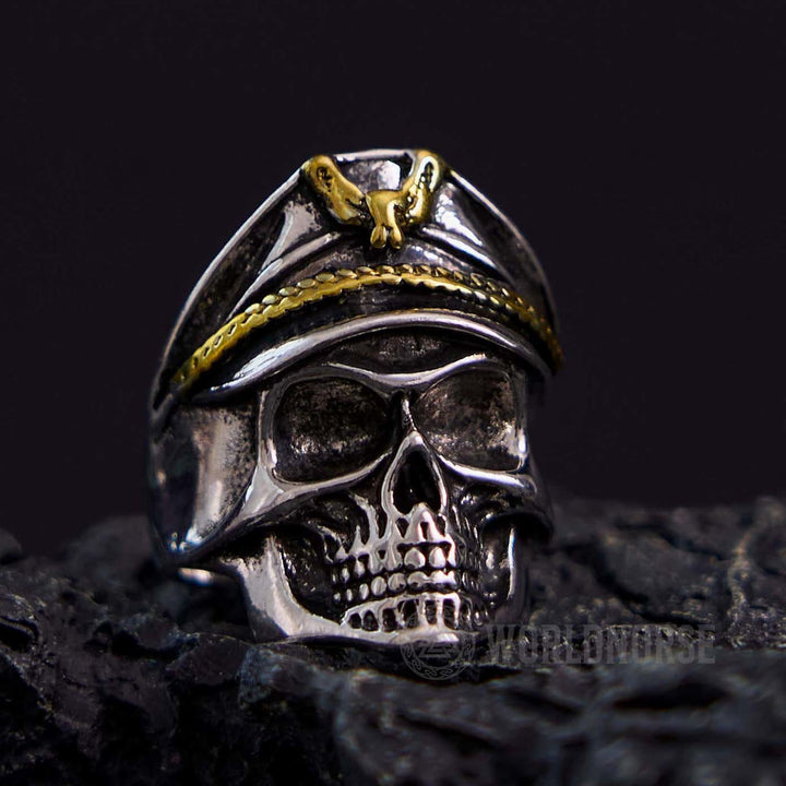 WorldNorse Eagle Cap Punk Skull Ring