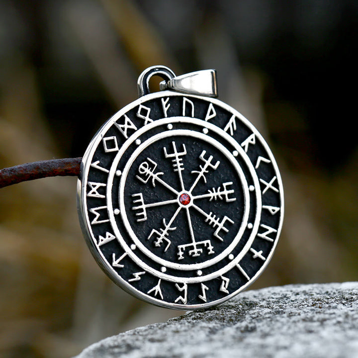 WorldNorse Vegvisir Red Zicron Compass Necklace