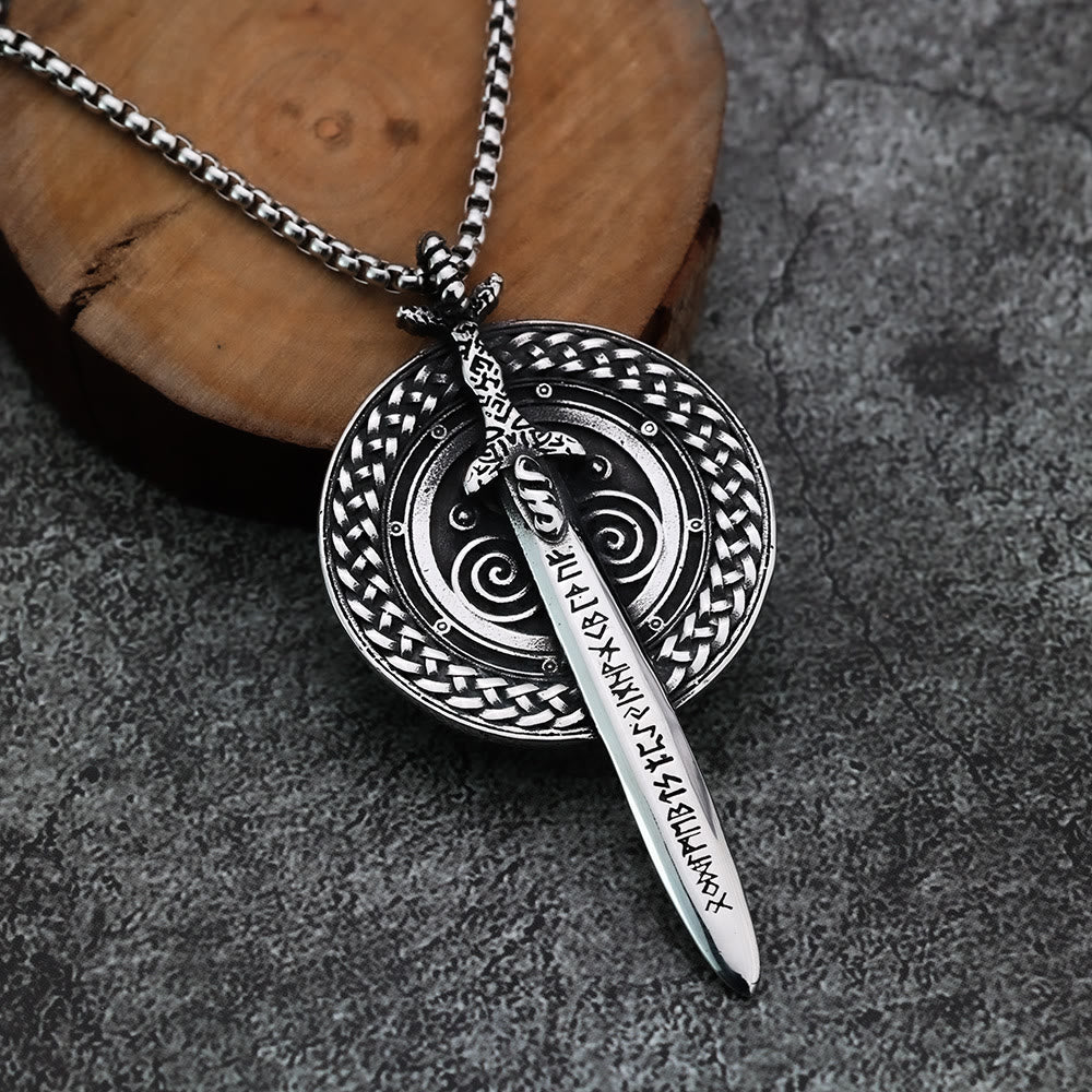 WorldNorse Nordic Longsword With Runes Shield Necklace