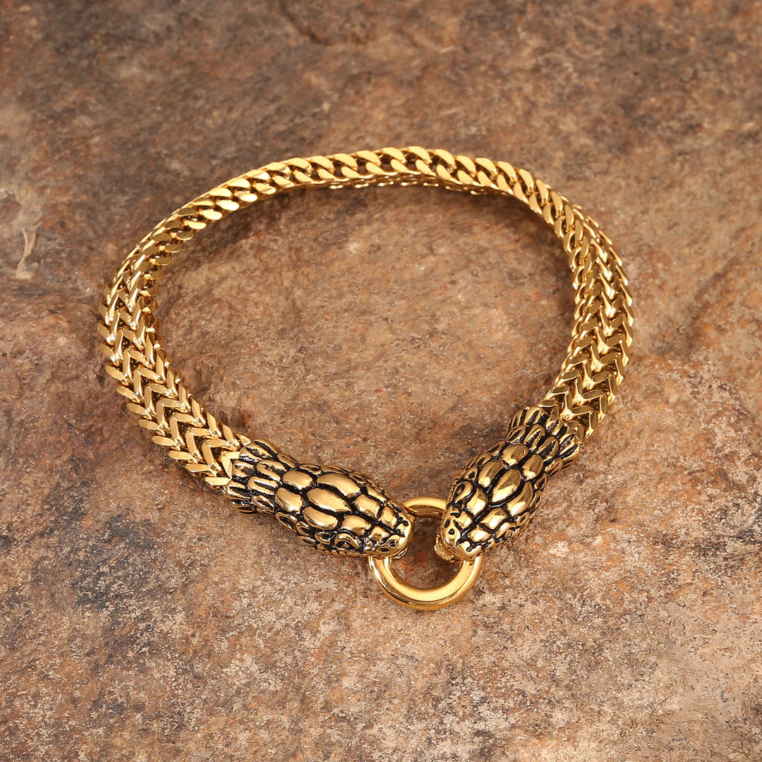 WorldNorse Double Snake Head Steel Bracelet