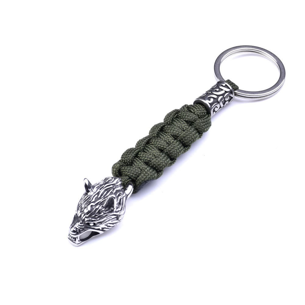 WorldNorse Stainless Steel Wolf Head Paracord Keychain