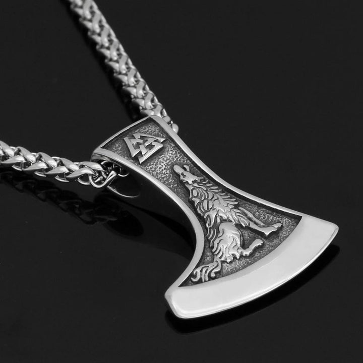 WorldNorse Viking Axe With Wolf And Raven Necklace