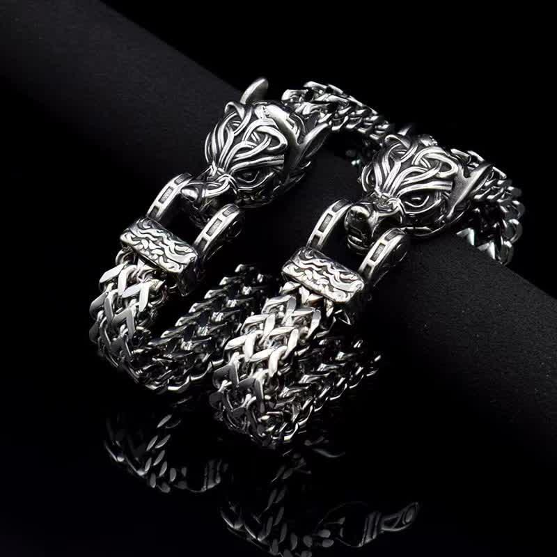 WorldNorse Men's Viking Silver Wolf Head Bracelet - image 3