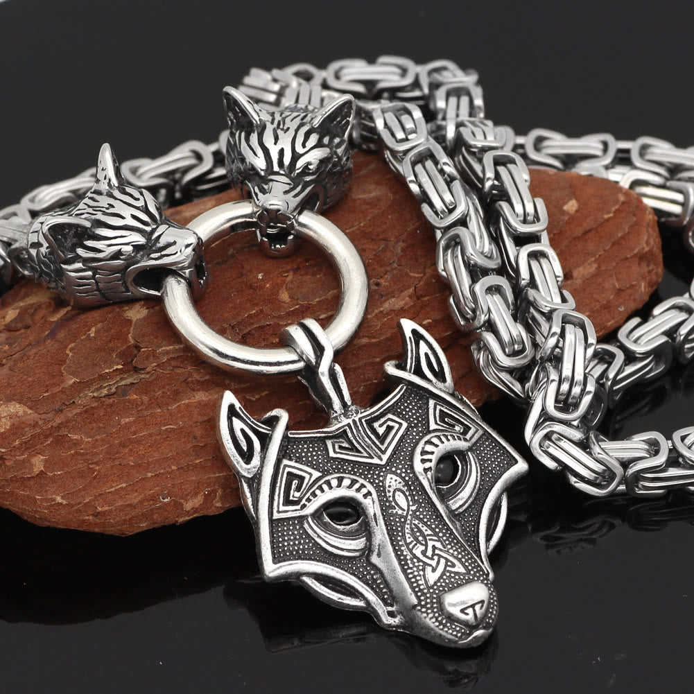 WorldNorse Viking Wolf Head King Necklace