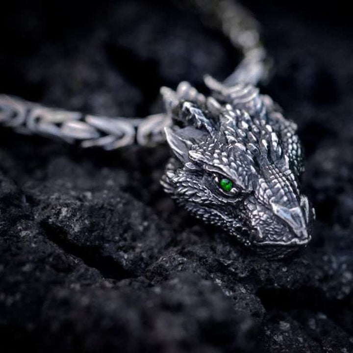 WorldNorse Men's Viking Green Eye Dragon Head Necklace - image 3