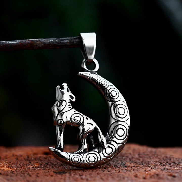WorldNorse Viking Wolf With Crescent Moon Pendant Necklace