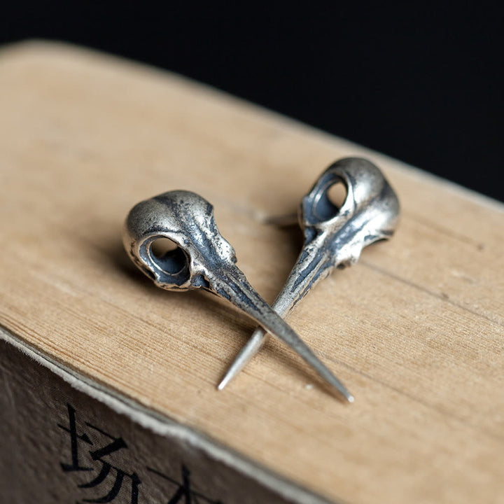 WorldNorse Hummingbird Skull Stud Earrings