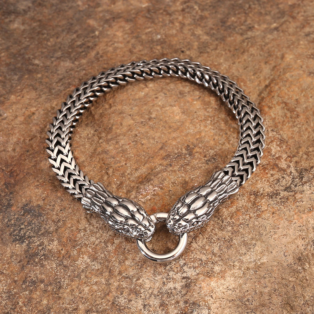 WorldNorse Double Snake Head Steel Bracelet