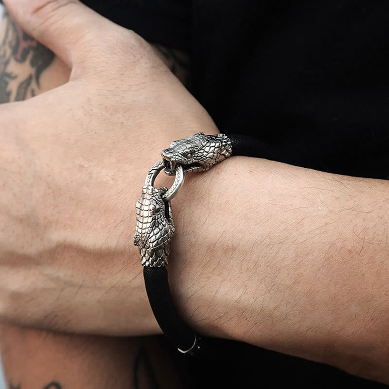 WorldNorse 925 Sterling Silver Viking Animals Leather Bracelet