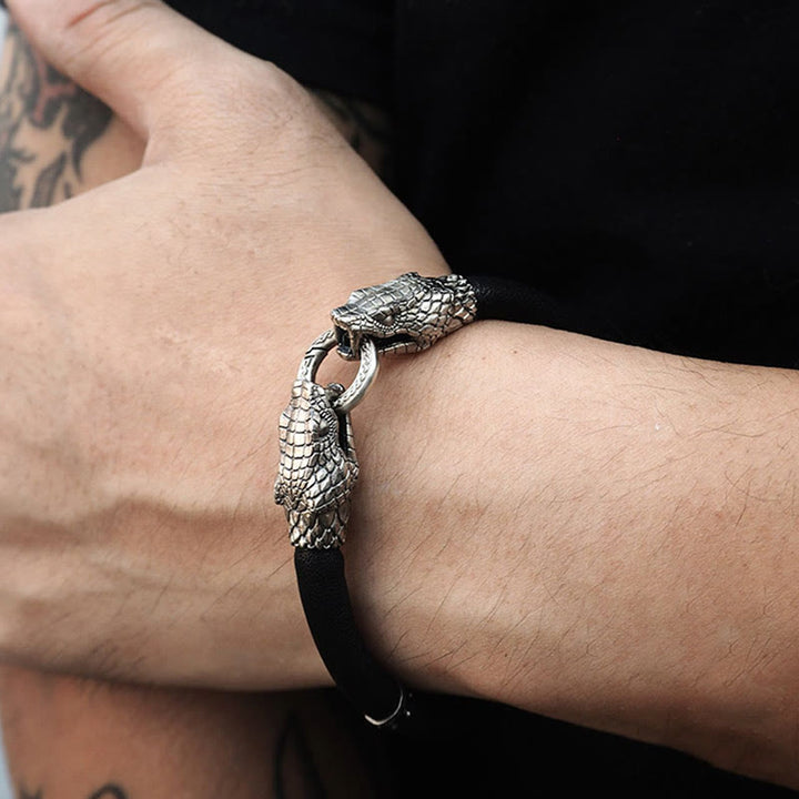 WorldNorse 925 Sterling Silver Viking Animals Leather Bracelet