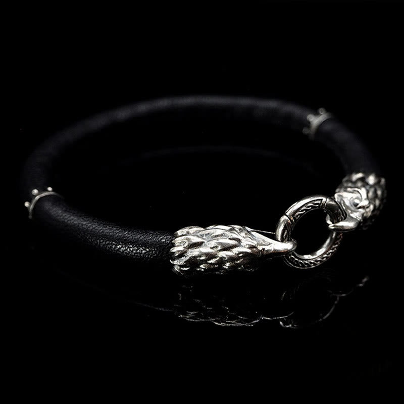 WorldNorse 925 Sterling Silver Viking Animals Leather Bracelet