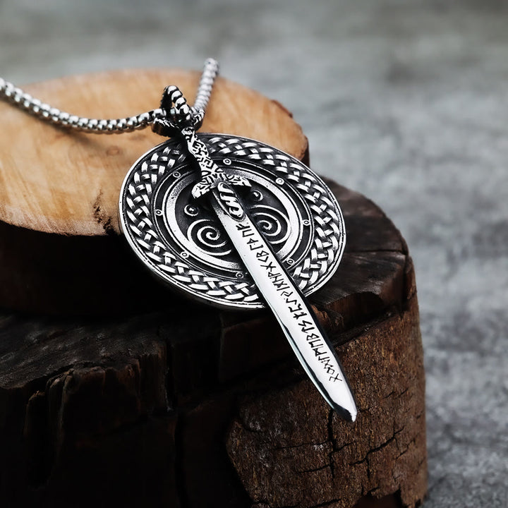 WorldNorse Nordic Longsword With Runes Shield Necklace