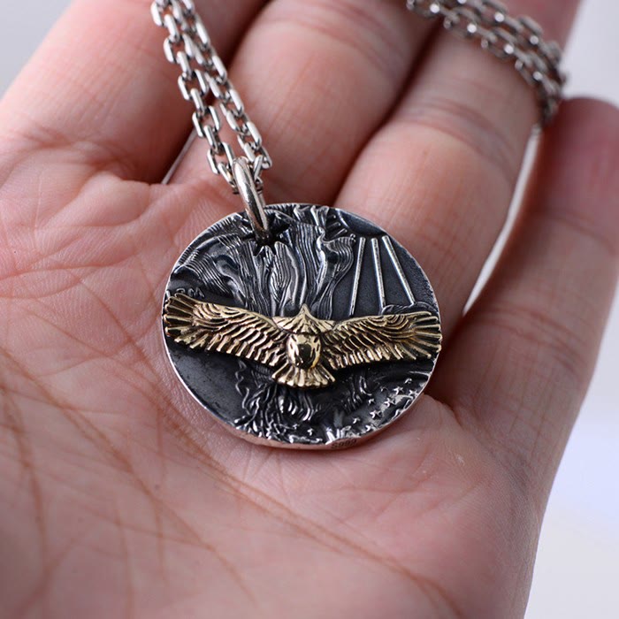 WorldNorse Flying Eagle Coin Double Side Necklace