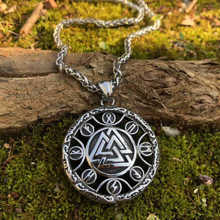 WorldNorse Rune Around Valknut Necklace