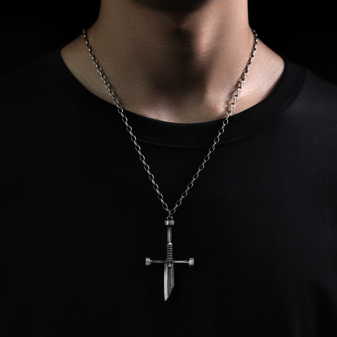 WorldNorse Cross Broken Holy Sword Unique Pin Badge Necklace