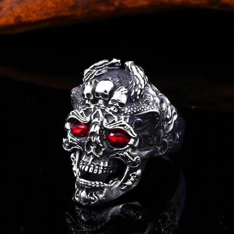 WorldNorse Red Blue Green Eyes Skull Ring