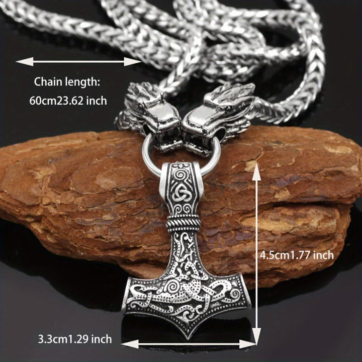 WorldNorse Mjolnir With Norse Double Dragon Keel Chain Necklace