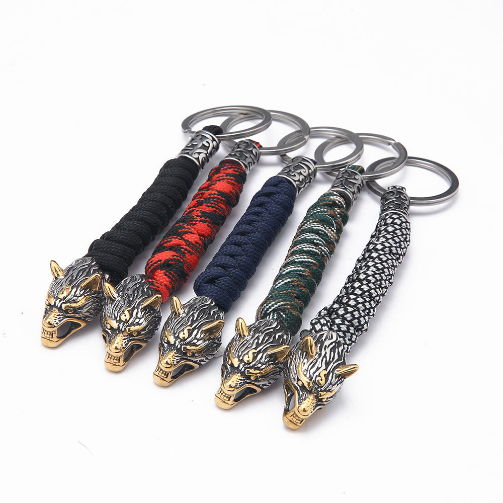 WorldNorse Stainless Steel Wolf Head Paracord Keychain