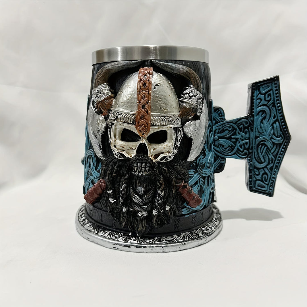 WorldNorse Mjolnir Skull With Horned Helmet Tankard Mug