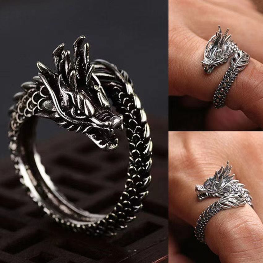 WorldNorse Darkened Steel and Silver Dragon Ring