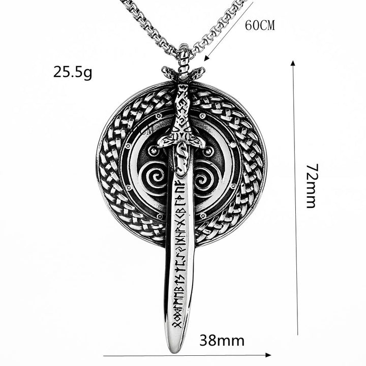 WorldNorse Nordic Longsword With Runes Shield Necklace