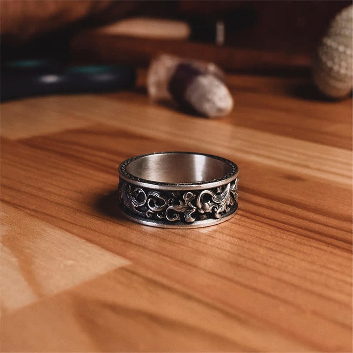 WorldNorse Men's Viking Carved Floral Leaf Ring