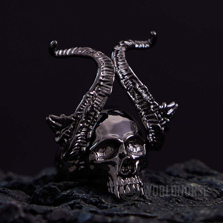 WorldNorse Devil Horns Black Skull Ring