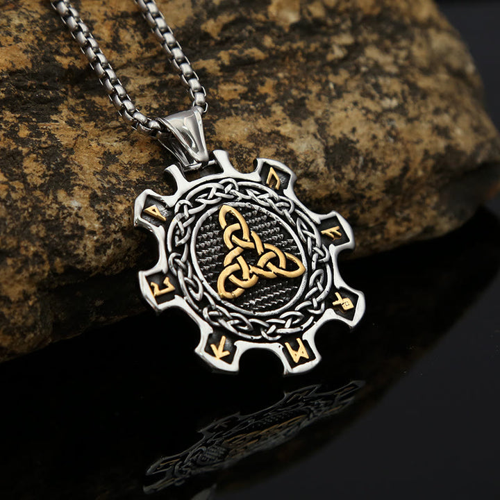 WorldNorse Valknut Celtic Knot Triad Rune Gear Wheel Necklace