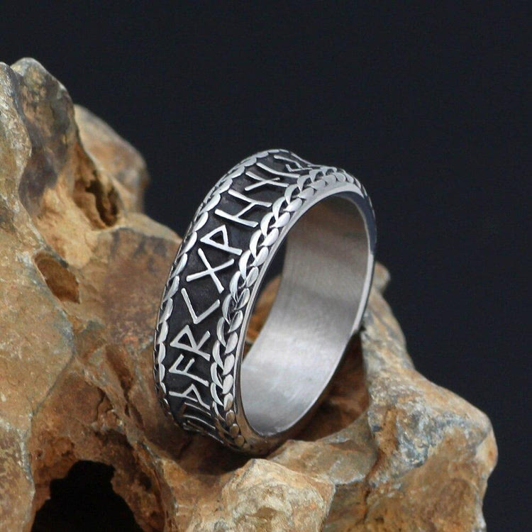 WorldNorse Antique Viking Rune and Knot Ring in Stainless Steel
