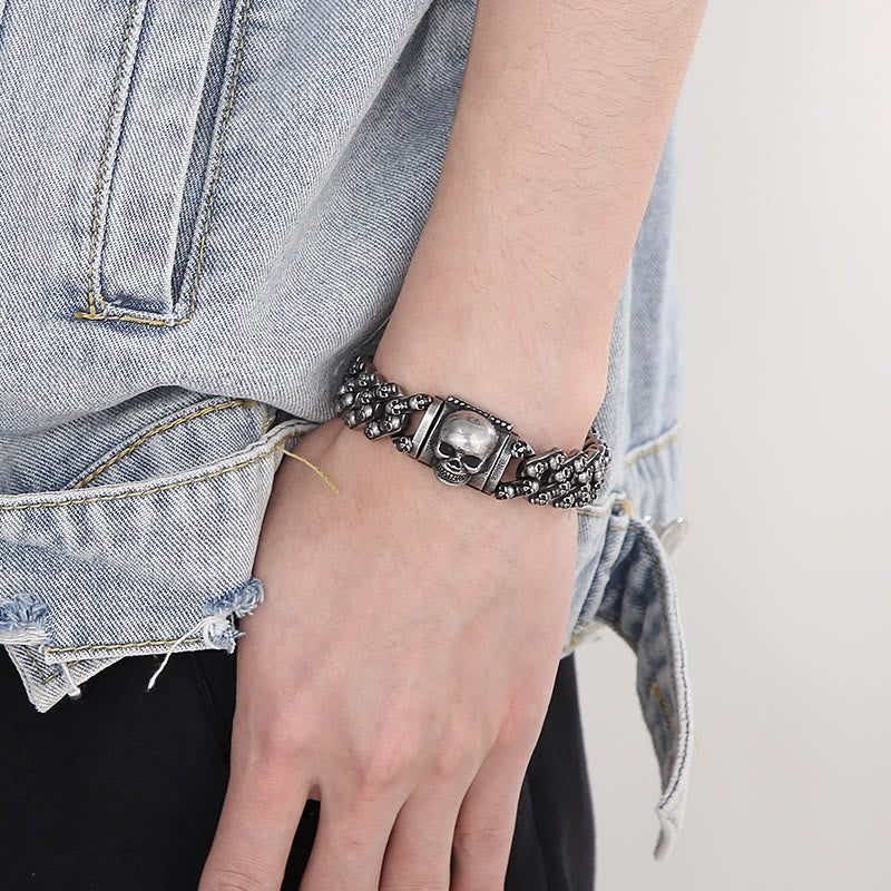 WorldNorse Punk Skeletons Head Bracelet