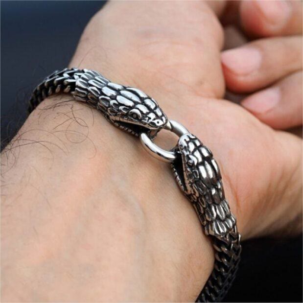 WorldNorse Double Snake Head Steel Bracelet