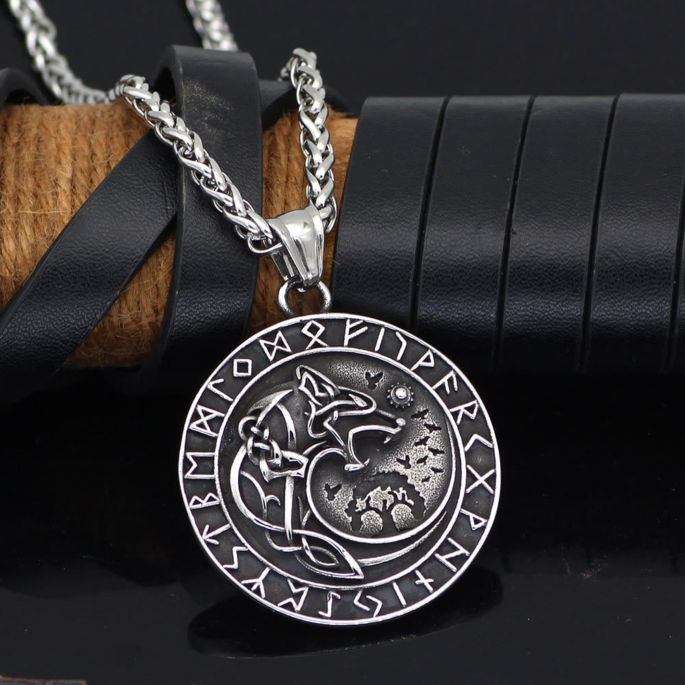 WorldNorse Wolf Head Rune Viking Fenrir Necklace