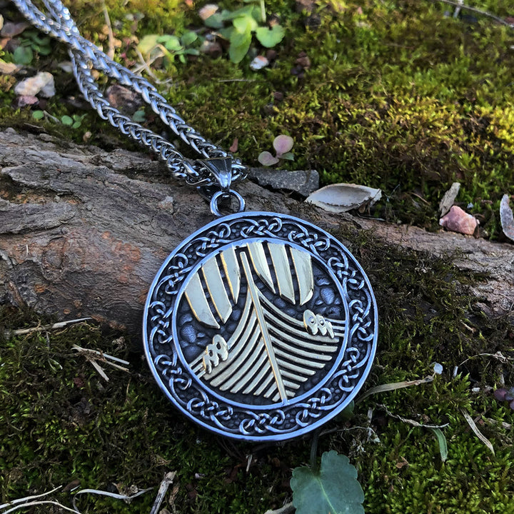 WorldNorse Viking Warship Celtic Knot Necklace