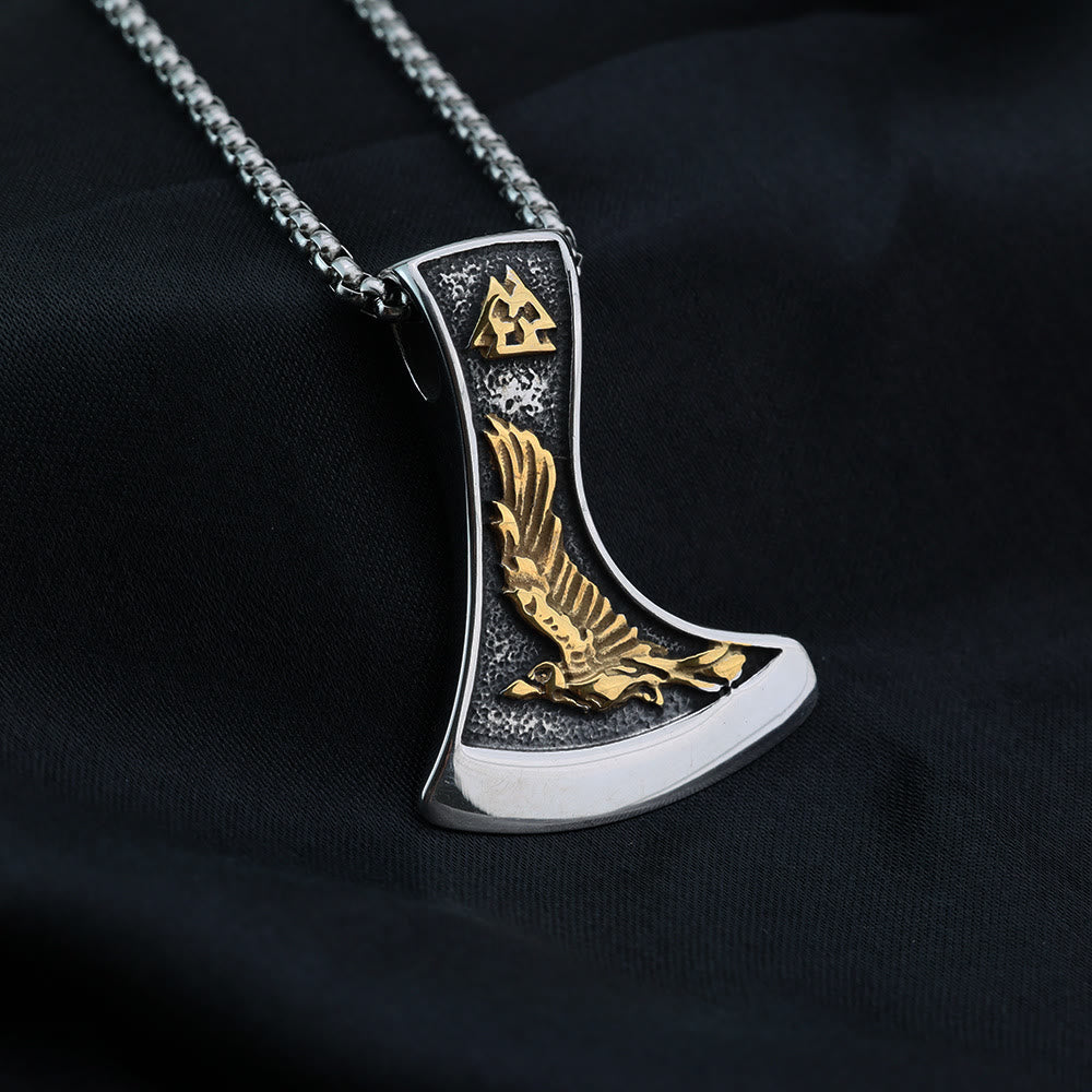 WorldNorse Viking Axe With Wolf And Raven Necklace