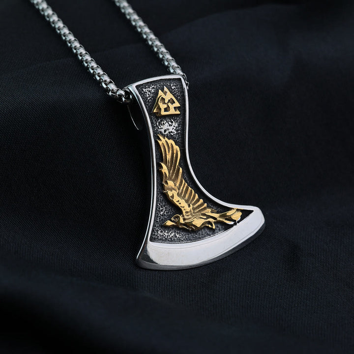 WorldNorse Viking Axe With Wolf And Raven Necklace