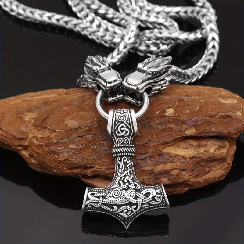 WorldNorse Mjolnir With Norse Double Dragon Keel Chain Necklace