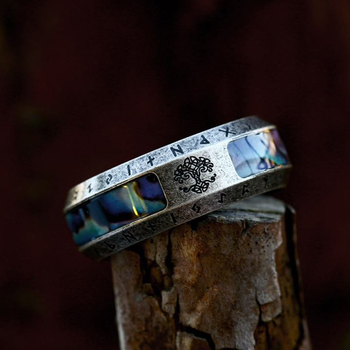 FREE Today: Stainless Steel Yggdrasil And Wood Inlay Ring