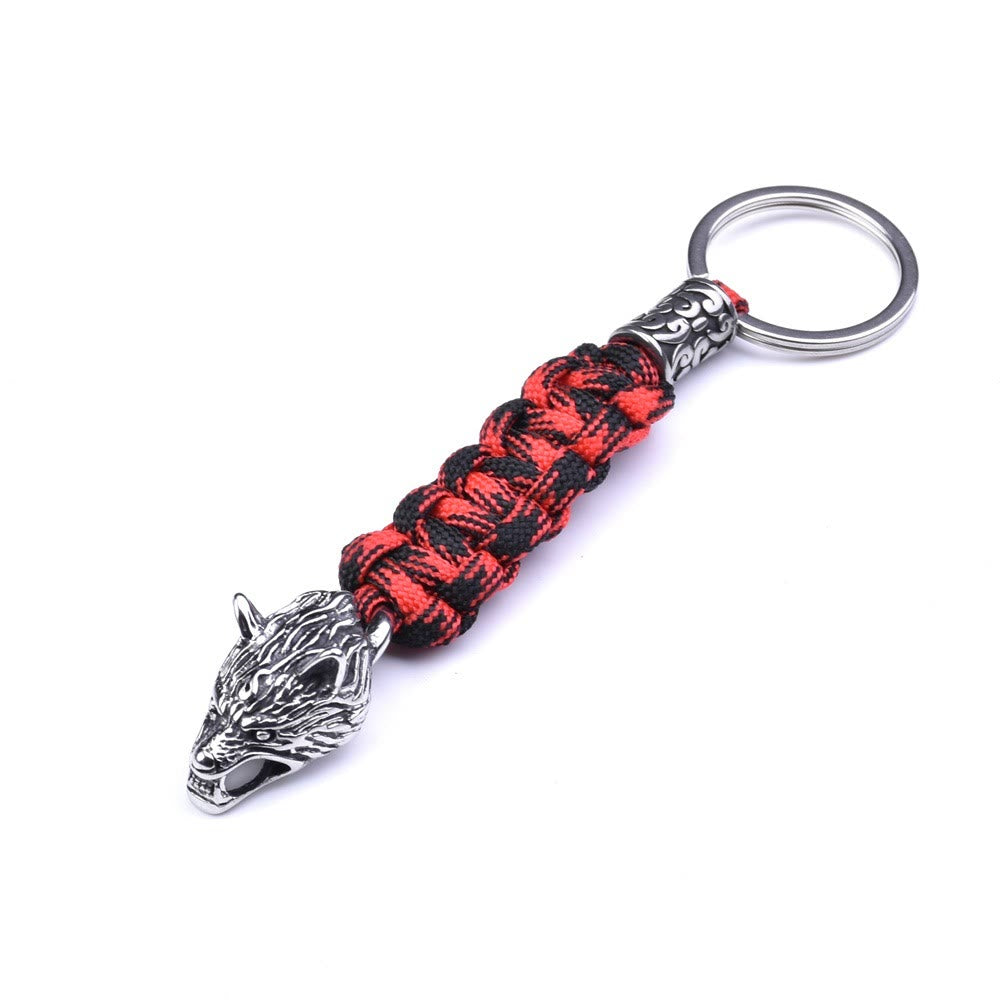 WorldNorse Stainless Steel Wolf Head Paracord Keychain