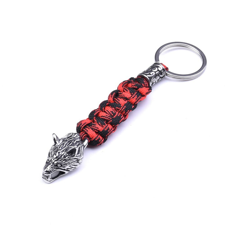 WorldNorse Stainless Steel Wolf Head Paracord Keychain