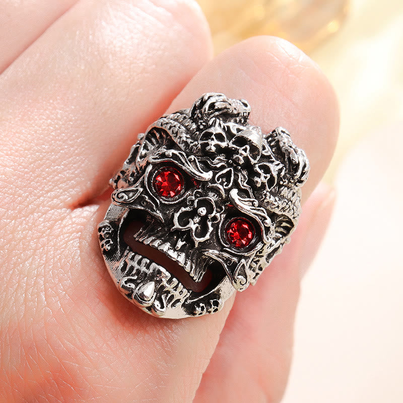 WorldNorse Red Blue Green Eyes Skull Ring