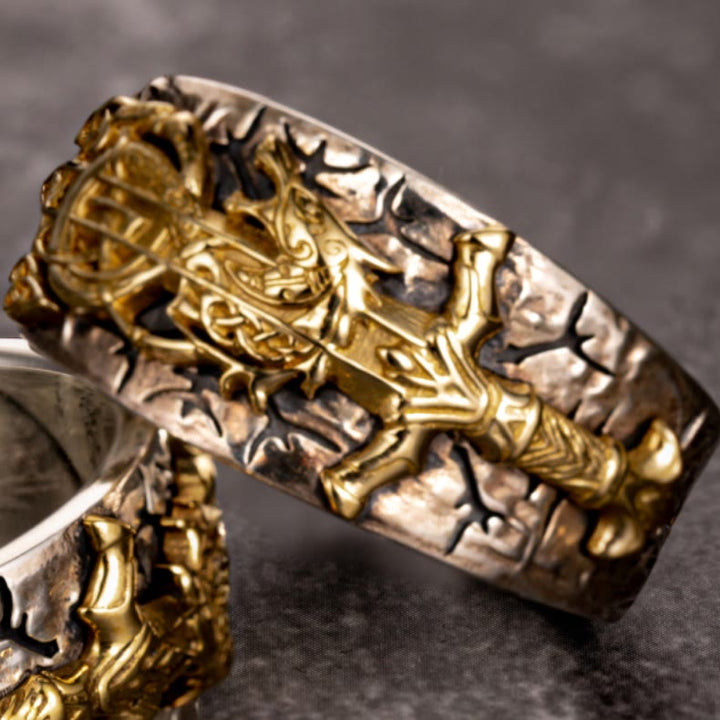 WorldNorse 925 Sterling Silver Sword Norse Dragon Open Ring